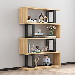 أرفف كتب خشبية فولاذية طبيعية عمودية هندسية اسكندنافية معاصرة 3/4/5/6 طبقات تصميم مفتوح الظهر لأرفف قائمة للمكتب المنزلي 