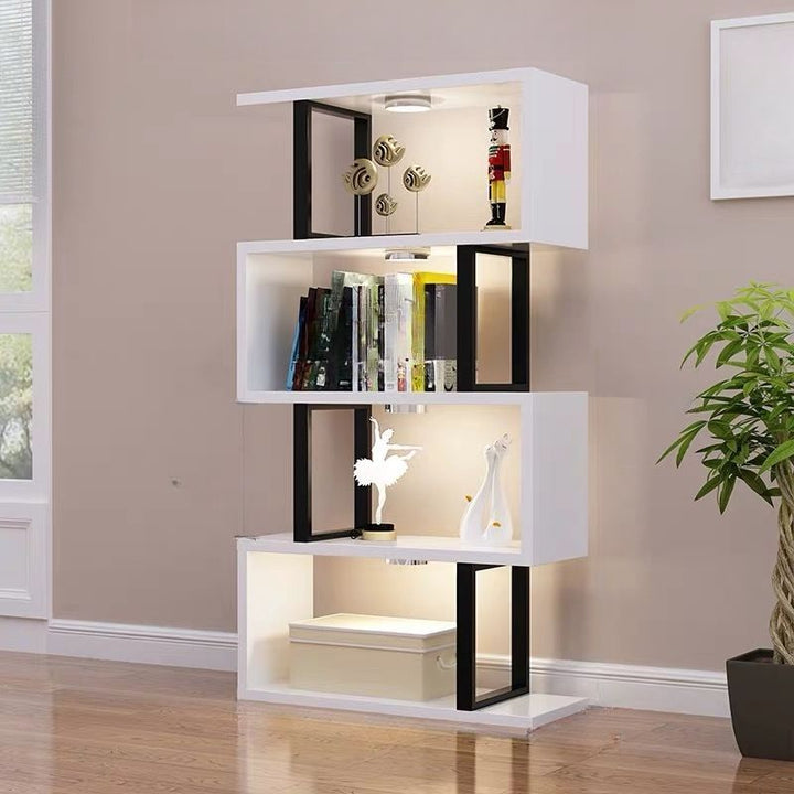 Bibliothèques verticales géométriques scandinaves contemporaines en MDF et acier, étagères ouvertes à 3/4/5/6 niveaux avec dos ouvert, pour bureau à domicile 