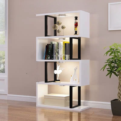 أرفف كتب خشبية فولاذية طبيعية عمودية هندسية اسكندنافية معاصرة 3/4/5/6 طبقات تصميم مفتوح الظهر لأرفف قائمة للمكتب المنزلي 