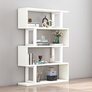 Bibliothèques verticales géométriques scandinaves contemporaines en MDF et acier, étagères ouvertes à 3/4/5/6 niveaux avec dos ouvert, pour bureau à domicile 