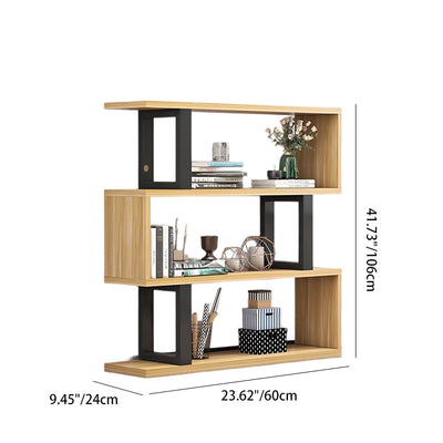 أرفف كتب خشبية فولاذية طبيعية عمودية هندسية اسكندنافية معاصرة 3/4/5/6 طبقات تصميم مفتوح الظهر لأرفف قائمة للمكتب المنزلي 