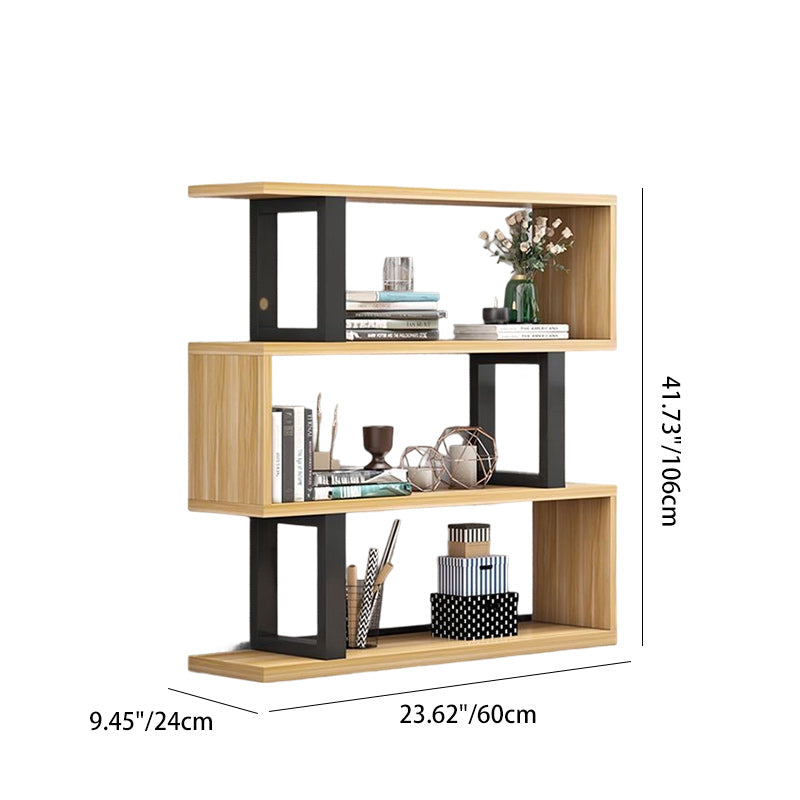 أرفف كتب خشبية فولاذية طبيعية عمودية هندسية اسكندنافية معاصرة 3/4/5/6 طبقات تصميم مفتوح الظهر لأرفف قائمة للمكتب المنزلي 