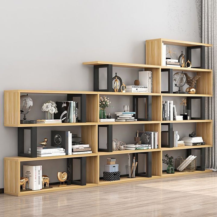 Bibliothèques verticales géométriques scandinaves contemporaines en MDF et acier, étagères ouvertes à 3/4/5/6 niveaux avec dos ouvert, pour bureau à domicile 