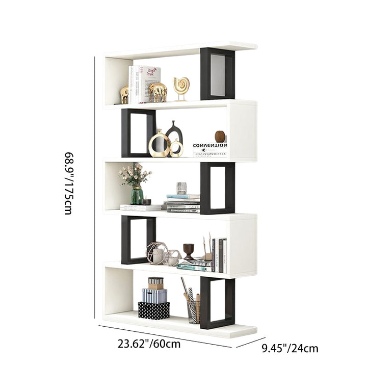 Bibliothèques verticales géométriques scandinaves contemporaines en MDF et acier, étagères ouvertes à 3/4/5/6 niveaux avec dos ouvert, pour bureau à domicile 