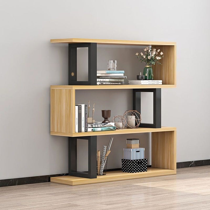 Bibliothèques verticales géométriques scandinaves contemporaines en MDF et acier, étagères ouvertes à 3/4/5/6 niveaux avec dos ouvert, pour bureau à domicile 