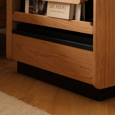 Table de nuit contemporaine rétro avec plateau en pierre frittée et cadre en bois de cerisier 1-tiroir pour chambre 