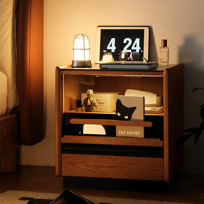Table de nuit contemporaine rétro avec plateau en pierre frittée et cadre en bois de cerisier 1-tiroir pour chambre 