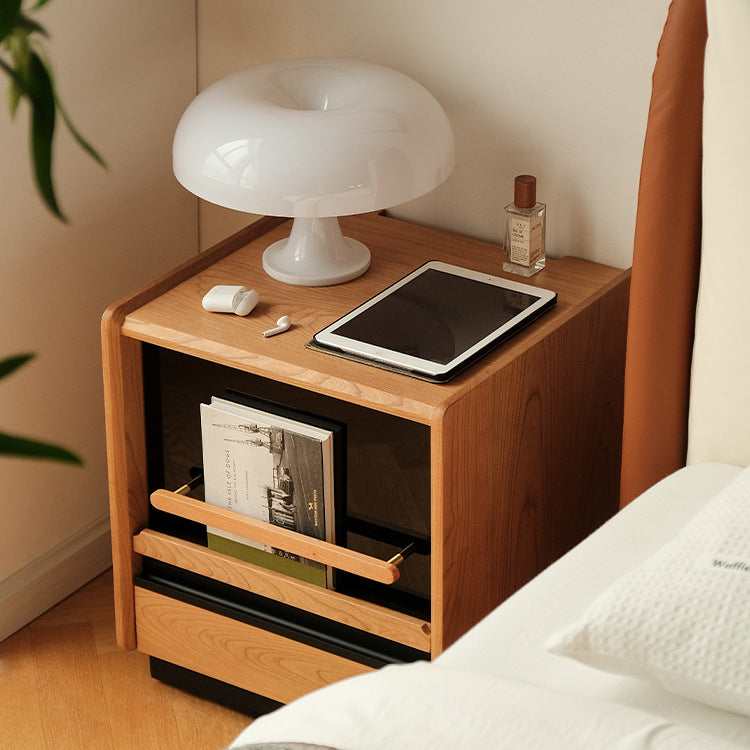 Table de nuit contemporaine rétro avec plateau en pierre frittée et cadre en bois de cerisier 1-tiroir pour chambre 