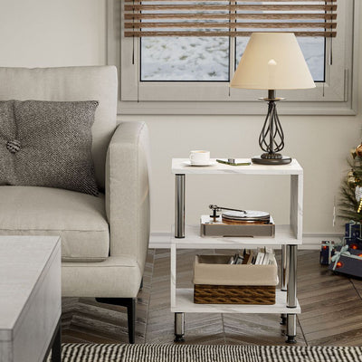Contemporary Luxury Marble-Patterned Solid Wood Top Stainless Steel Tube Side Table 3-Tier For Living Room