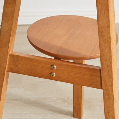 Traditional Japanese Solid Wood Round Top End Table 2-Tier Storage Shelves For Living Room