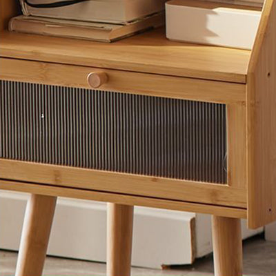 Table de nuit carrée en bois massif japonais traditionnel avec 2 rangements pour chambre 