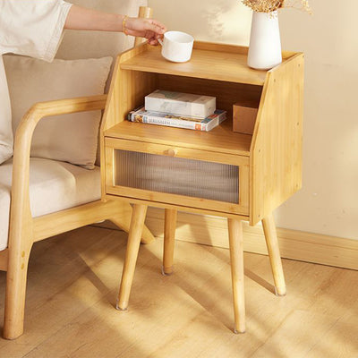 Table de nuit carrée en bois massif japonais traditionnel avec 2 rangements pour chambre 
