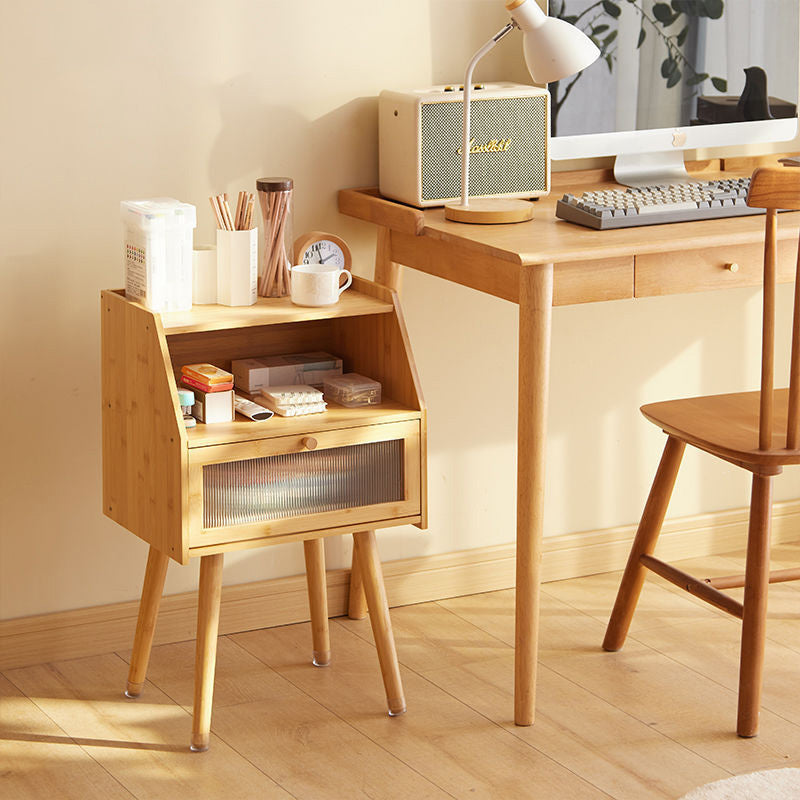 Table de nuit carrée en bois massif japonais traditionnel avec 2 rangements pour chambre 