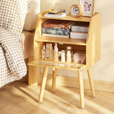 Table de nuit carrée en bois massif japonais traditionnel avec 2 rangements pour chambre 