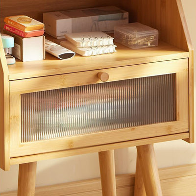 Table de nuit carrée en bois massif japonais traditionnel avec 2 rangements pour chambre 