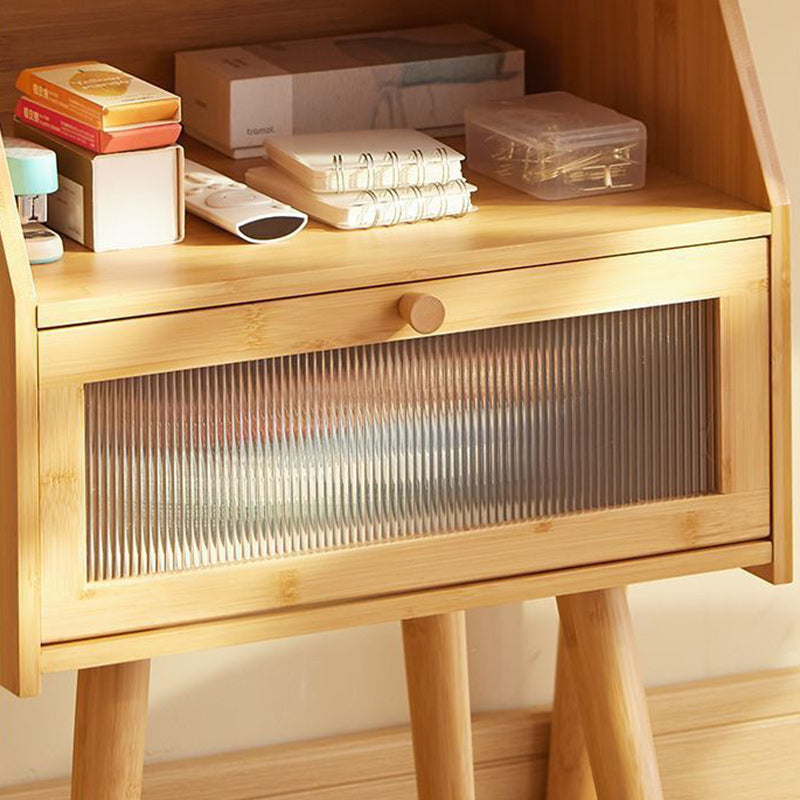 Table de nuit carrée en bois massif japonais traditionnel avec 2 rangements pour chambre 