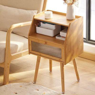 Table de nuit carrée en bois massif japonais traditionnel avec 2 rangements pour chambre 