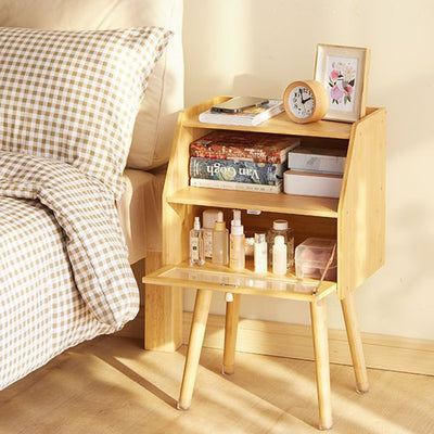 Table de nuit carrée en bois massif japonais traditionnel avec 2 rangements pour chambre 