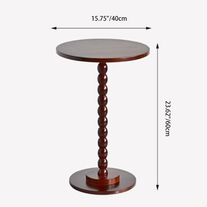 Mesa Auxiliar Redonda de Madera Maciza Vintage Tradicional con Diseño Geométrico para Sala de Estar 