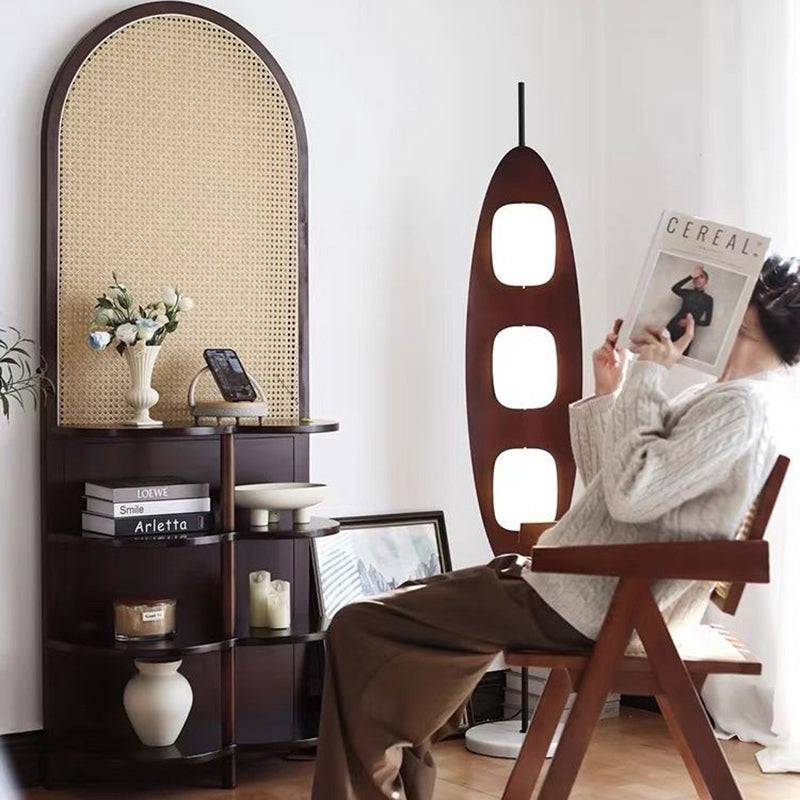 Contemporary Retro Rattan Solid Wood Movable Corner Shelf Unit 2/4-Tier Storage Shelves Room Divider For Living Room