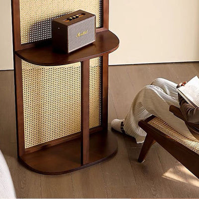 Contemporary Retro Rattan Solid Wood Movable Corner Shelf Unit 2/4-Tier Storage Shelves Room Divider For Living Room