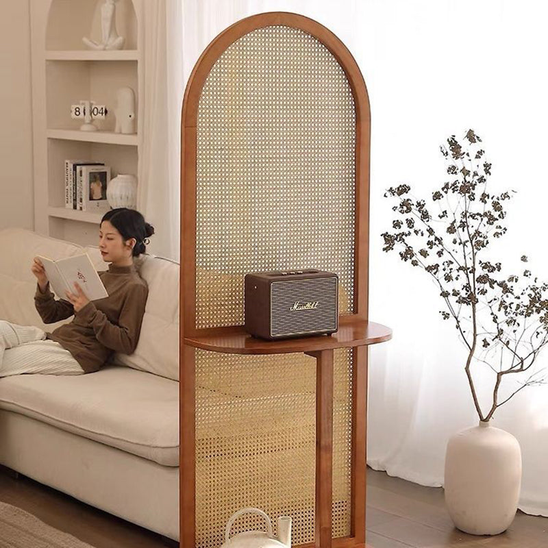 Contemporary Retro Rattan Solid Wood Movable Corner Shelf Unit 2/4-Tier Storage Shelves Room Divider For Living Room