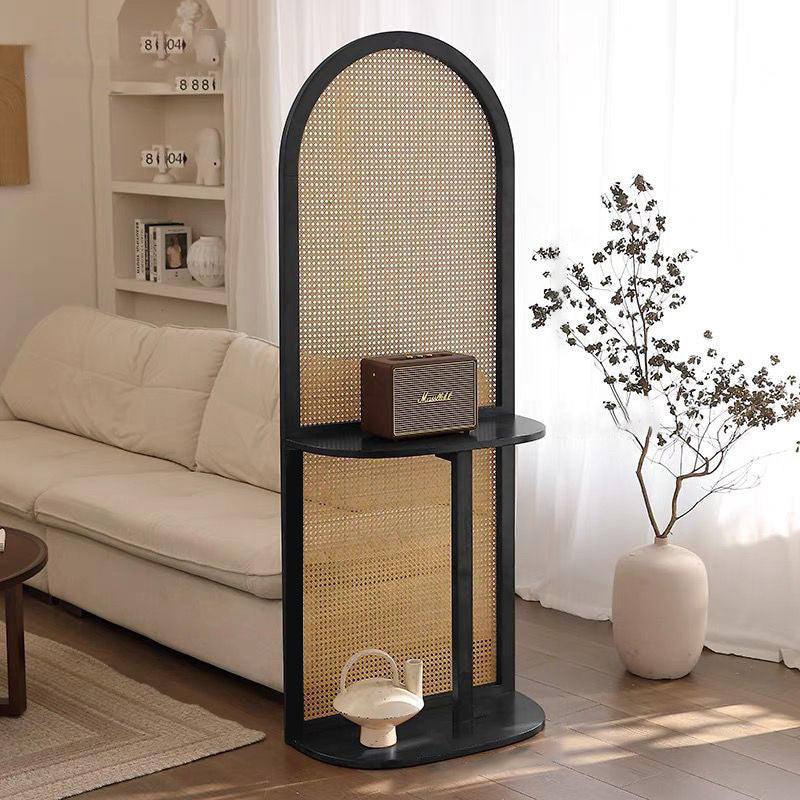 Contemporary Retro Rattan Solid Wood Movable Corner Shelf Unit 2/4-Tier Storage Shelves Room Divider For Living Room