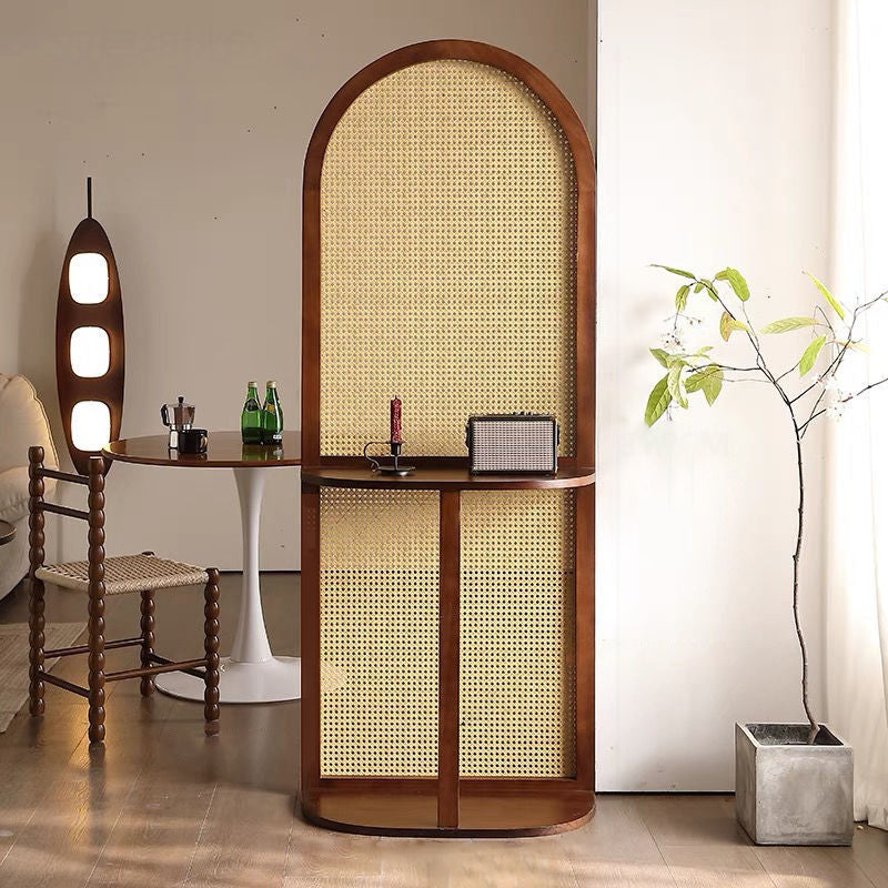 Contemporary Retro Rattan Solid Wood Movable Corner Shelf Unit 2/4-Tier Storage Shelves Room Divider For Living Room