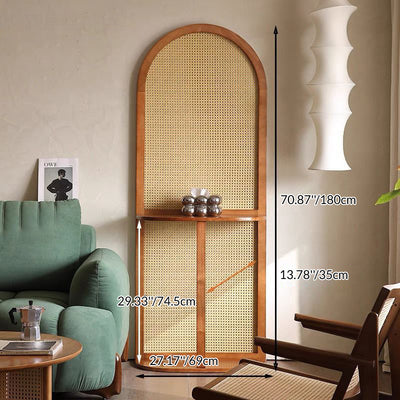 Contemporary Retro Rattan Solid Wood Movable Corner Shelf Unit 2/4-Tier Storage Shelves Room Divider For Living Room