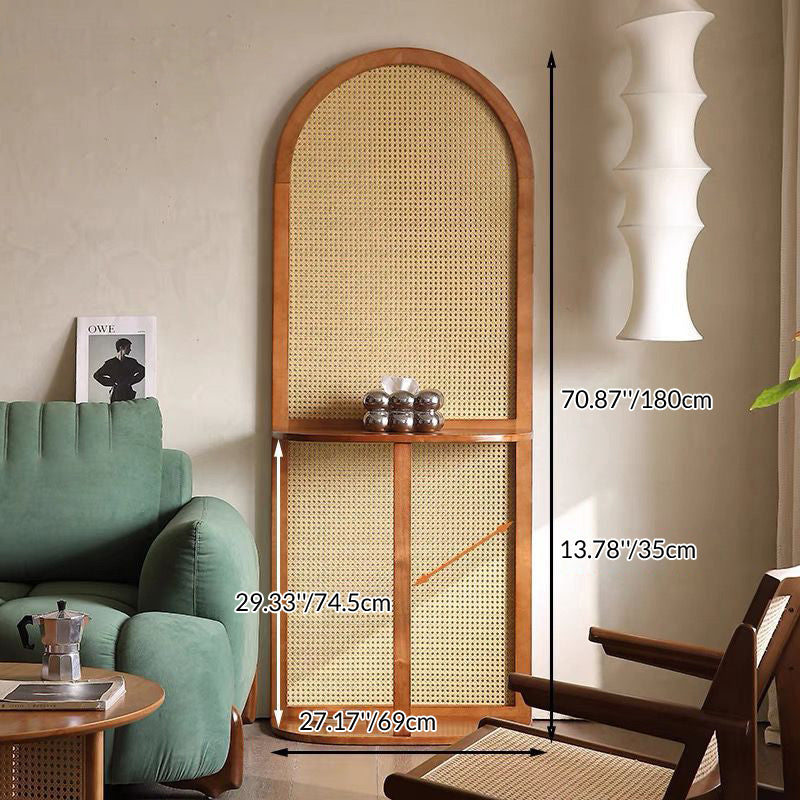 Contemporary Retro Rattan Solid Wood Movable Corner Shelf Unit 2/4-Tier Storage Shelves Room Divider For Living Room