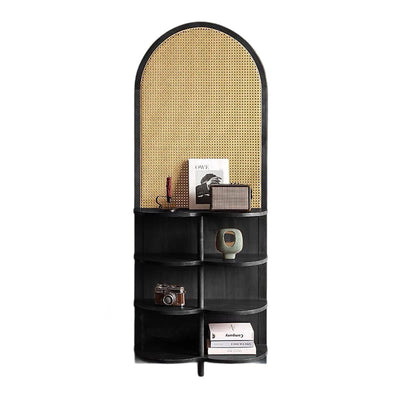 Contemporary Retro Rattan Solid Wood Movable Corner Shelf Unit 2/4-Tier Storage Shelves Room Divider For Living Room