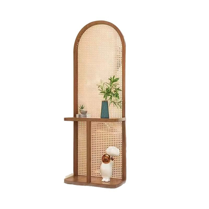 Contemporary Retro Rattan Solid Wood Movable Corner Shelf Unit 2/4-Tier Storage Shelves Room Divider For Living Room