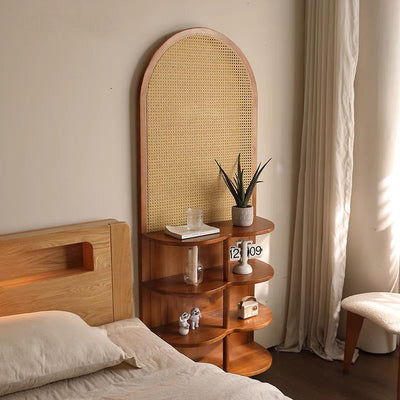 Contemporary Retro Rattan Solid Wood Movable Corner Shelf Unit 2/4-Tier Storage Shelves Room Divider For Living Room