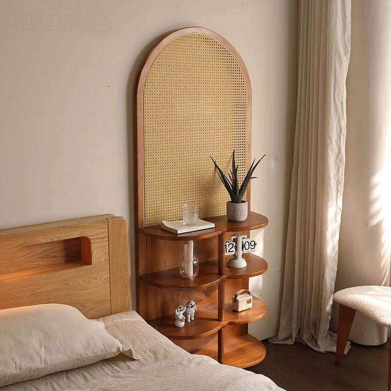 Contemporary Retro Rattan Solid Wood Movable Corner Shelf Unit 2/4-Tier Storage Shelves Room Divider For Living Room
