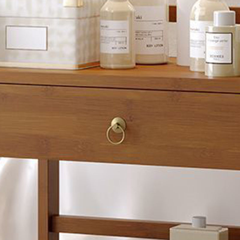 Traditional Chinese Solid Wood Rectangular Side Table 2-Tier Storage Cabinet & Drawer Rolling Cart For Living Room