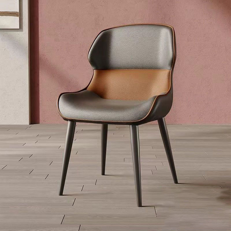 Contemporary Luxury Square Napa Leather Upholstered Dining Chair Wing Back For Dining Room