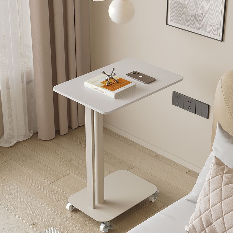 Contemporary Nordic Sintered Stone Marble Texture Rectangular Top Carbon Steel Side Table With Wheels 2-Tier For Living Room
