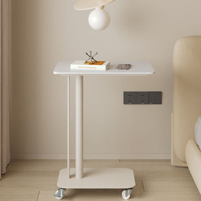 Contemporary Nordic Sintered Stone Marble Texture Rectangular Top Carbon Steel Side Table With Wheels 2-Tier For Living Room