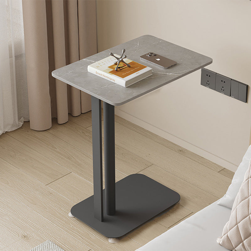 Contemporary Nordic Sintered Stone Marble Texture Rectangular Top Carbon Steel Side Table With Wheels 2-Tier For Living Room