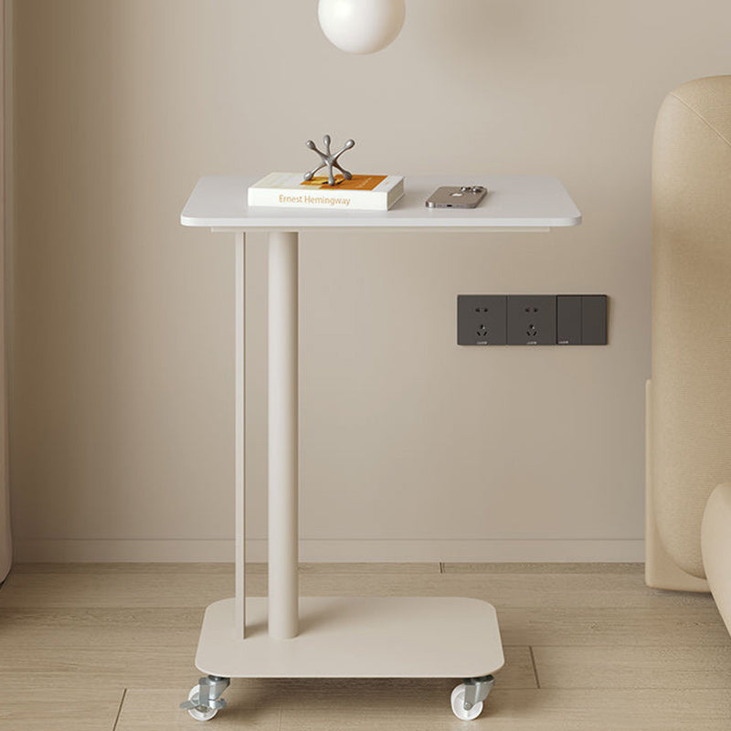Contemporary Nordic Sintered Stone Marble Texture Rectangular Top Carbon Steel Side Table With Wheels 2-Tier For Living Room