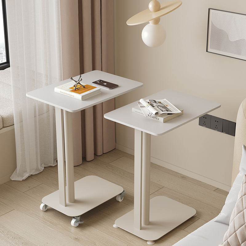 Contemporary Nordic Sintered Stone Marble Texture Rectangular Top Carbon Steel Side Table With Wheels 2-Tier For Living Room