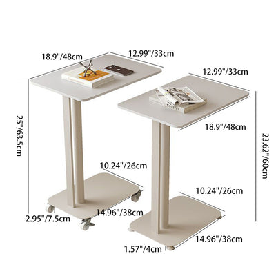 Contemporary Nordic Sintered Stone Marble Texture Rectangular Top Carbon Steel Side Table With Wheels 2-Tier For Living Room