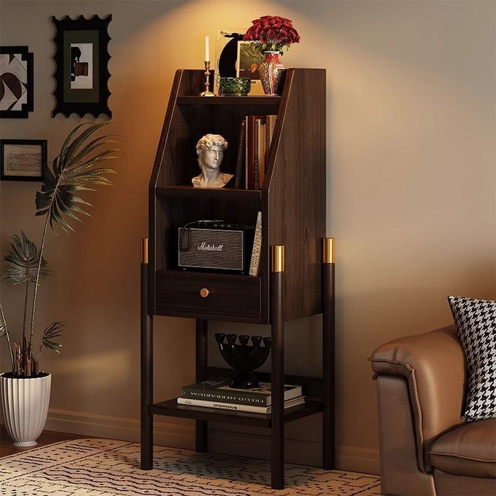 Traditionelles Vintage-Bambusfaserbrett Mehrzweck-Aufbewahrungs-Sideboard 3/4-stufiges Display-Regal mit Schublade für Zuhause und Büro 