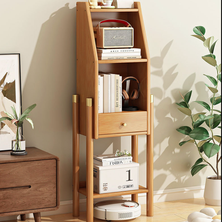 Traditional Vintage Bamboo Fiberboard Multi-functional Storage Sideboard 3/4-Tier Display Rack With Drawer For Home Office