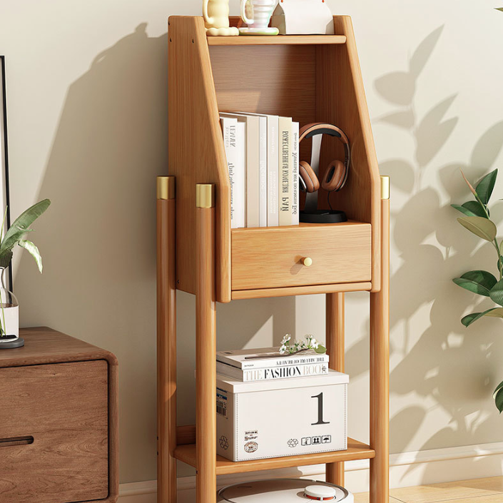 Traditional Vintage Bamboo Fiberboard Multi-functional Storage Sideboard 3/4-Tier Display Rack With Drawer For Home Office