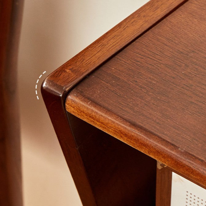 Traditional Japanese Square Glass Rubberwood Side Table 2-Tier For Living Room