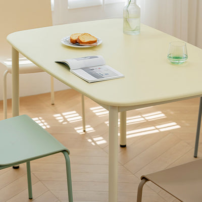 Modern Minimalist Solid Wood Geometric Rectangular Top Iron Legs Dining Table For Living Room
