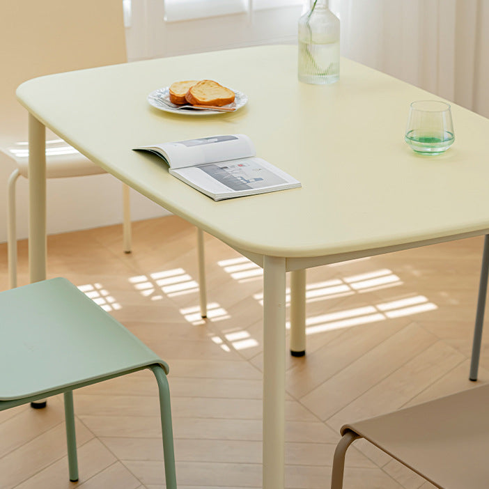 Modern Minimalist Solid Wood Geometric Rectangular Top Iron Legs Dining Table For Living Room