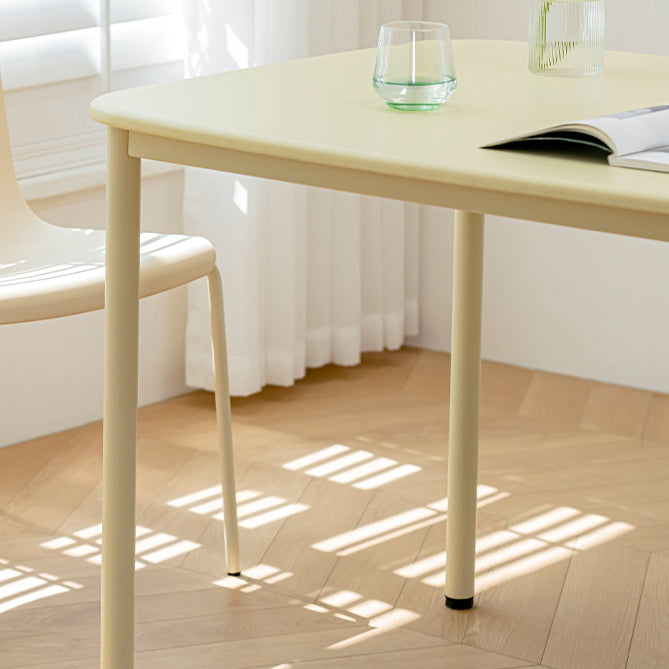 Modern Minimalist Solid Wood Geometric Rectangular Top Iron Legs Dining Table For Living Room