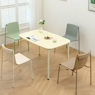 Modern Minimalist Solid Wood Geometric Rectangular Top Iron Legs Dining Table For Living Room